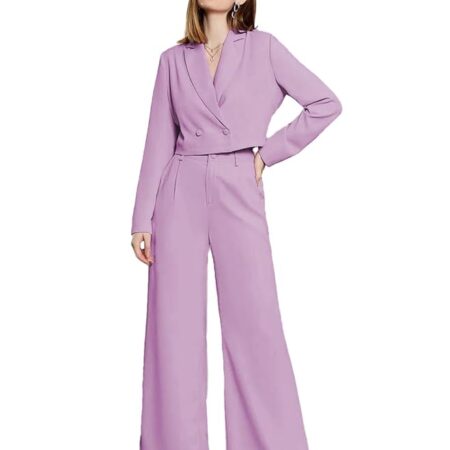 Women's Solid Relaxed Fit Full Sleeve Blazer and Trouser Set.
