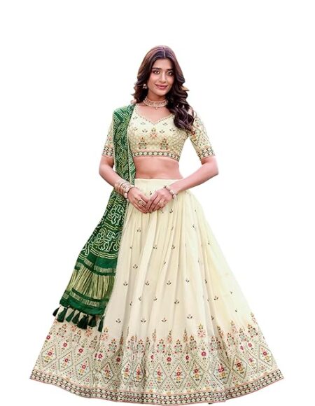 Khadi Cotton Lehenga Choli with Sequins & Thread Embroidery